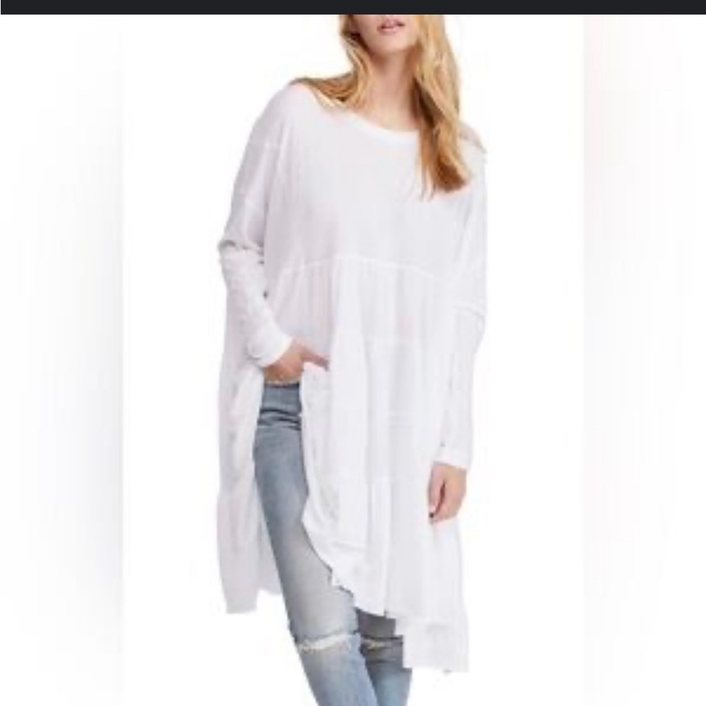 Free People Roxy tiered white tunic long sleeve top